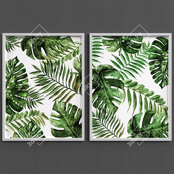 Modern Monstera Leaf Art Set 3D model image 2