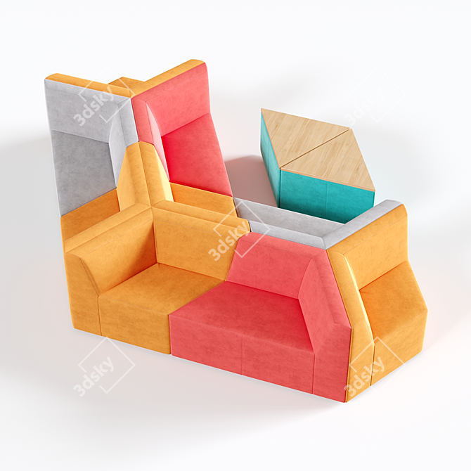 

10-Seater OM Sofa: Stylish Origami Design 3D model image 2