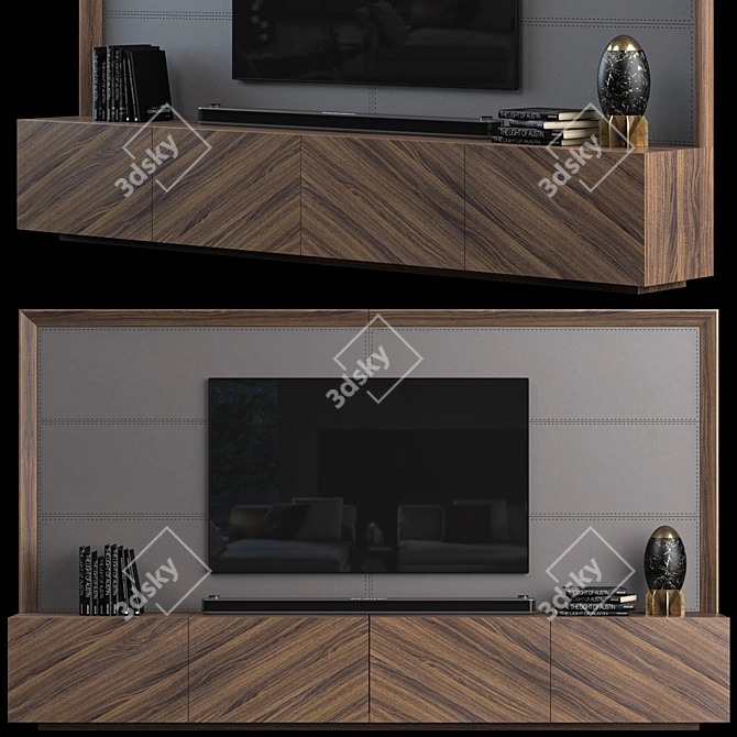 Modern TV Wall Set with 3dsmax2014 & V-ray (16,012 Polys) 3D model image 1