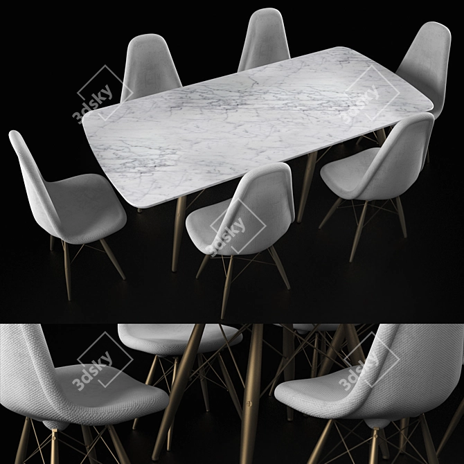 Sleek 6-Person Table Set 3D model image 1