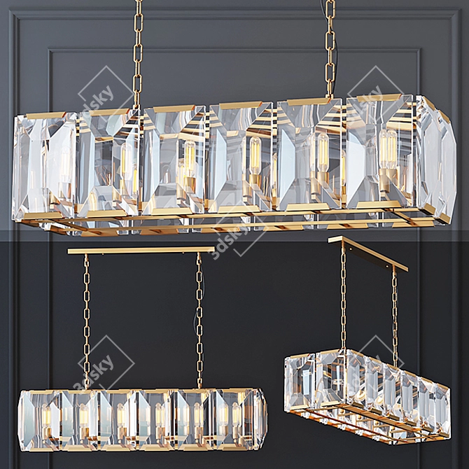 Harlow Square Gold Chandelier 3D model image 1