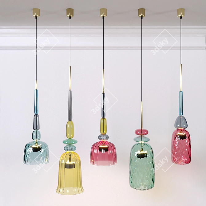 Candy B Chandelier: Colorful Glass and Metal Design 3D model image 1