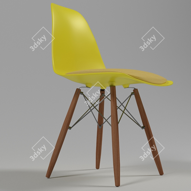 Modern Yellow Designer Chair with Cushion 3D model image 1