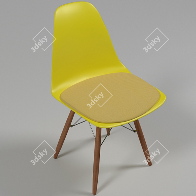 Modern Yellow Designer Chair with Cushion 3D model image 2