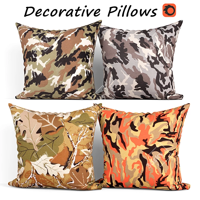 Camouflage Cotton Decorative Pillow Set 3D model image 1