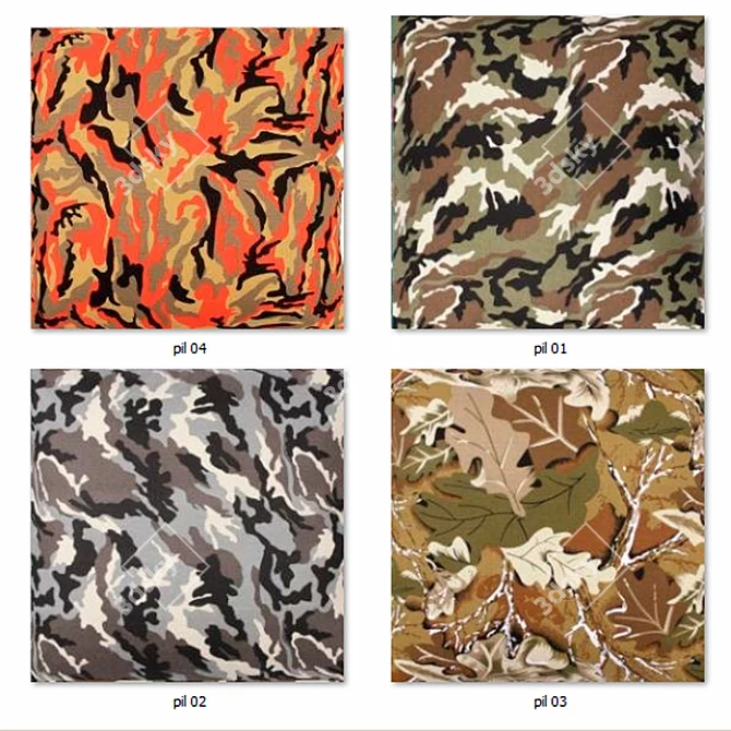 Camouflage Cotton Decorative Pillow Set 3D model image 3