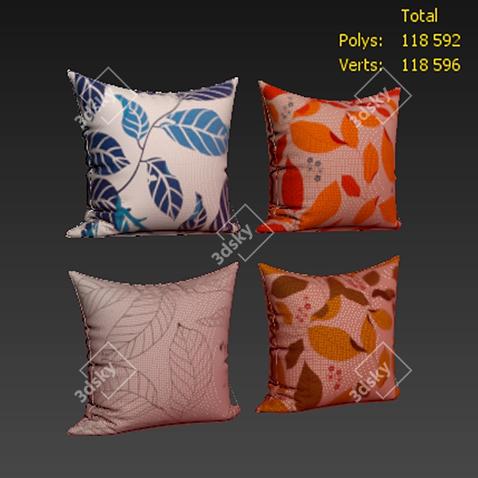 Floral Leaf Pillow Set 3D model image 2