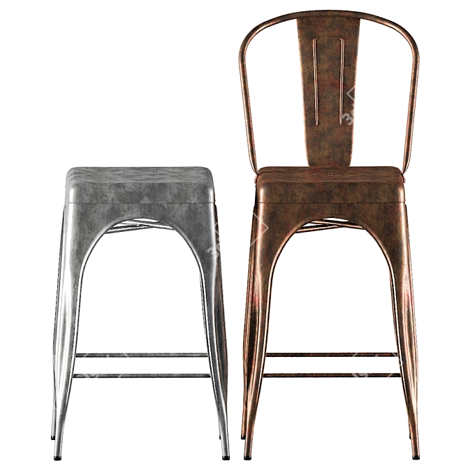 Tolix Bar Chair Set 3D model image 1