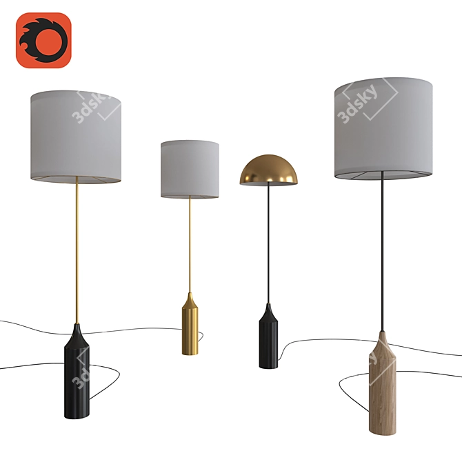 Title: Vintage-inspired Hudson Floor Lamp Set 3D model image 1