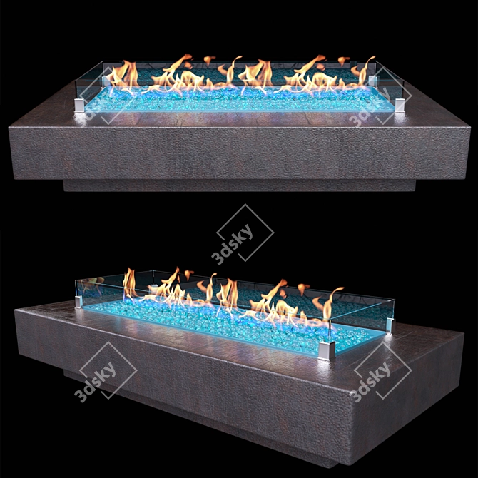 Sleek Fire Glass Modern Fireplace 3D model image 1