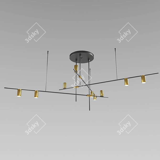 Industrial Chic Matte Black and Brass Pendant Light 3D model image 1