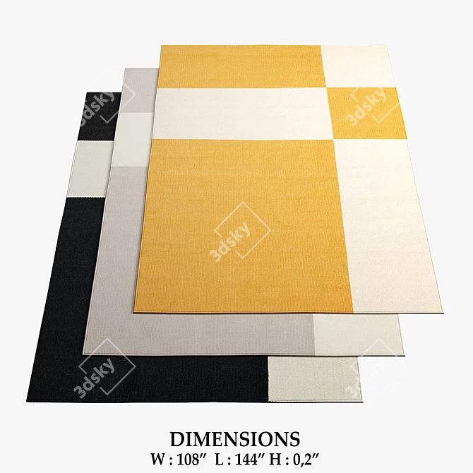 Modern Uranus Rugs: Honey Yellow, Grey, Black 3D model image 1