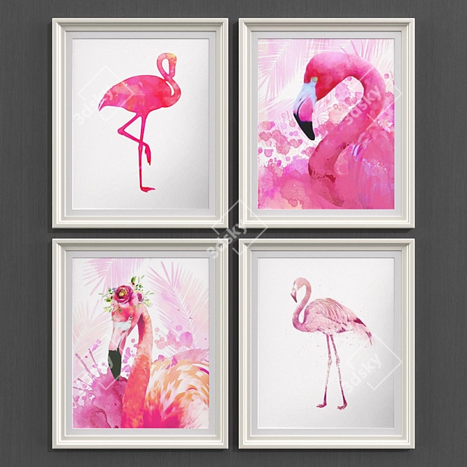 Flamingo Paradise Canvas Art Set 3D model image 2