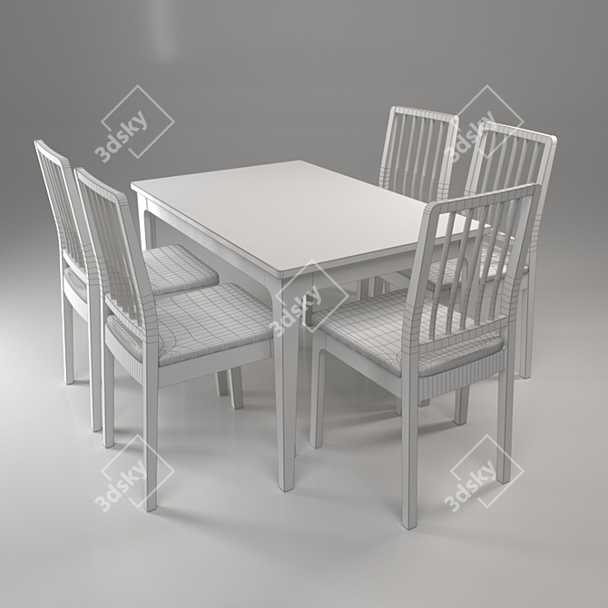 Expandable White Table with Chair Set 3D model image 2