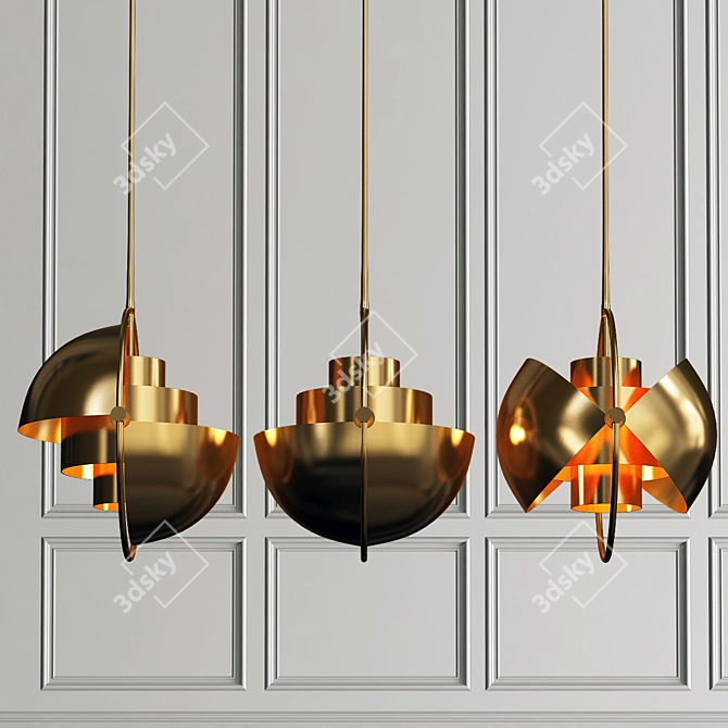 Modern Multi-Light Brass Pendant 3D model image 1