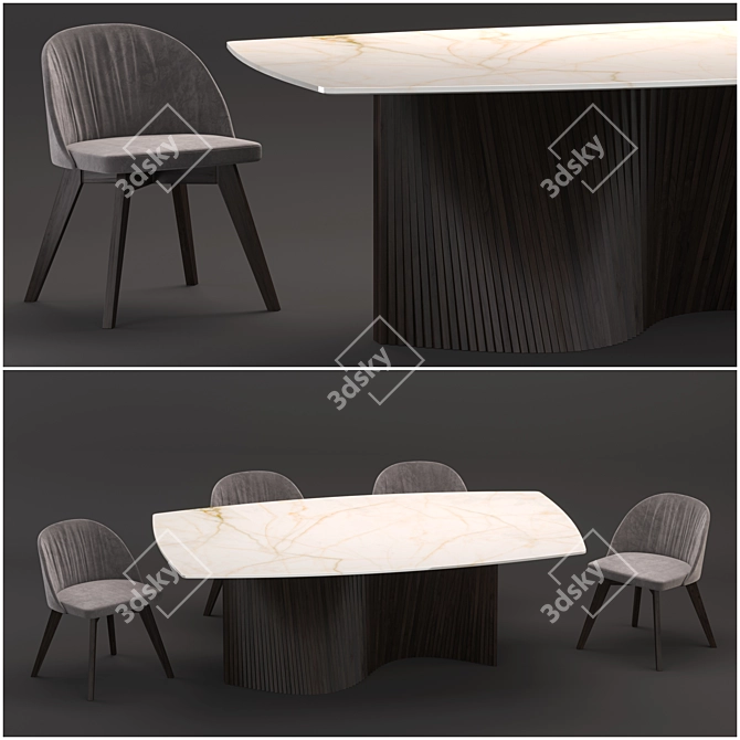 Elegant Orbit Table & Rose Chair 3D model image 1