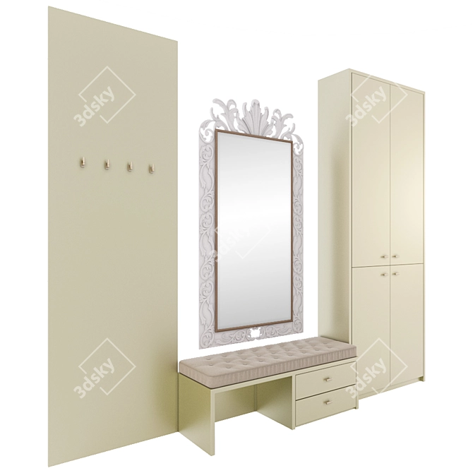 Hallway Furniture Set: Wardrobe, Shoe Rack, Mirror, Mattress, Coat Hanger 3D model image 1