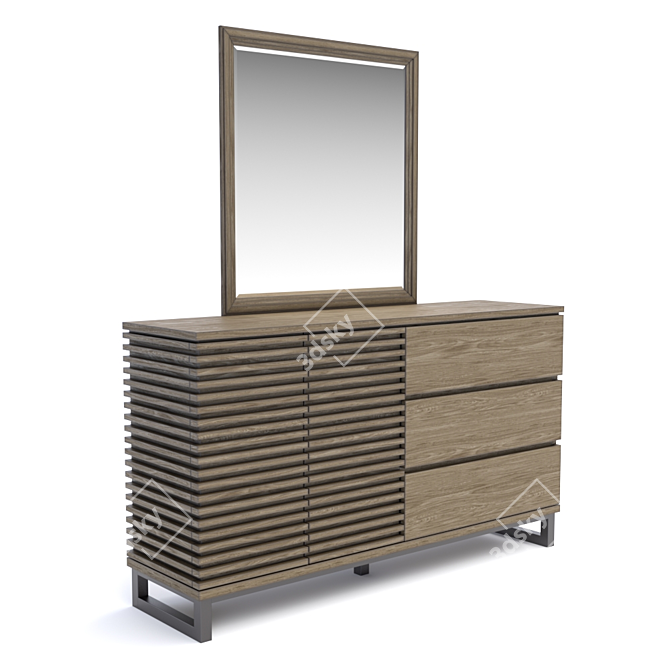 Modern Three-Drawer Dresser with Mirror 3D model image 1