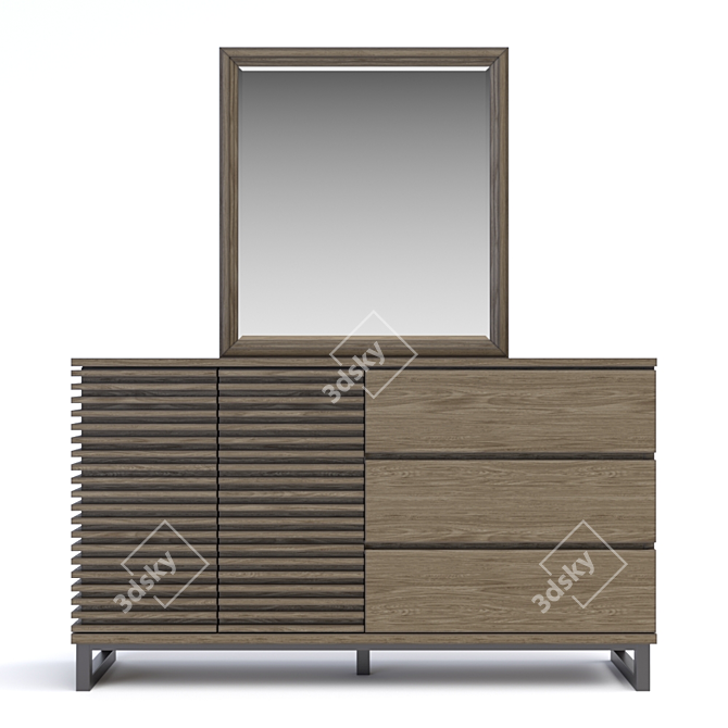 Modern Three-Drawer Dresser with Mirror 3D model image 2