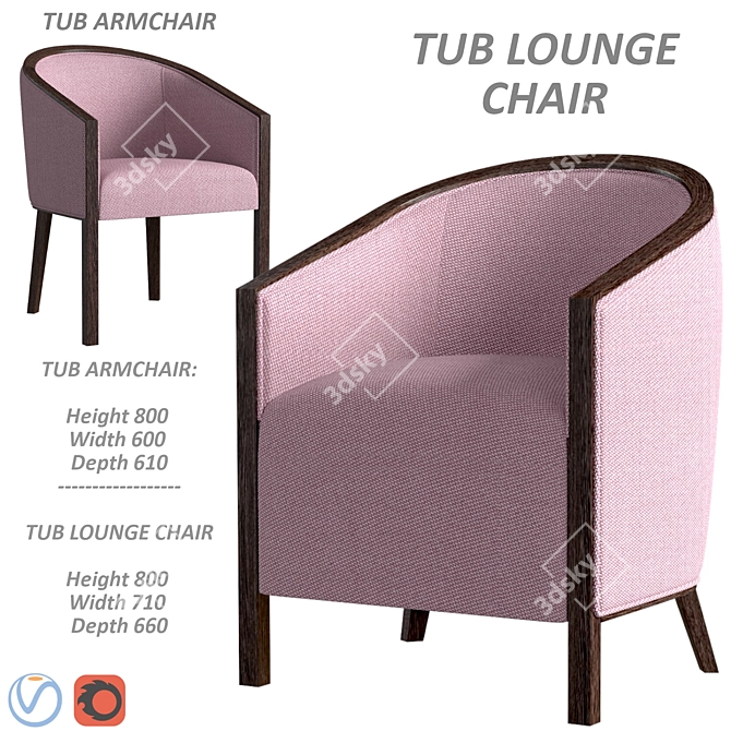 London Tub Lounge Chair: Modern Comfort for Your Space 3D model image 1