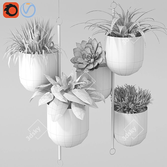 Gold Metal Hanging Plant Pot 3D model image 2