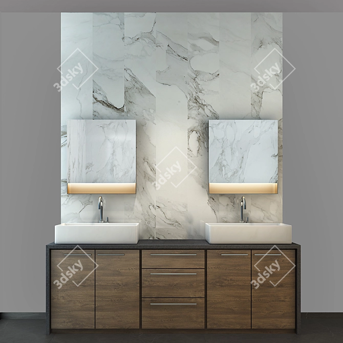 Modern White Bathroom Vanity 3D model image 1