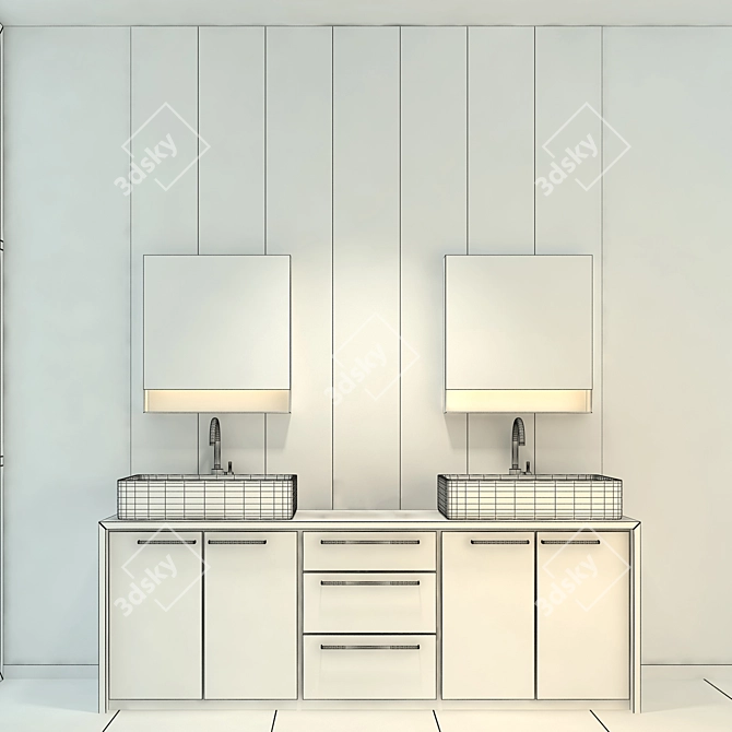 Modern White Bathroom Vanity 3D model image 2