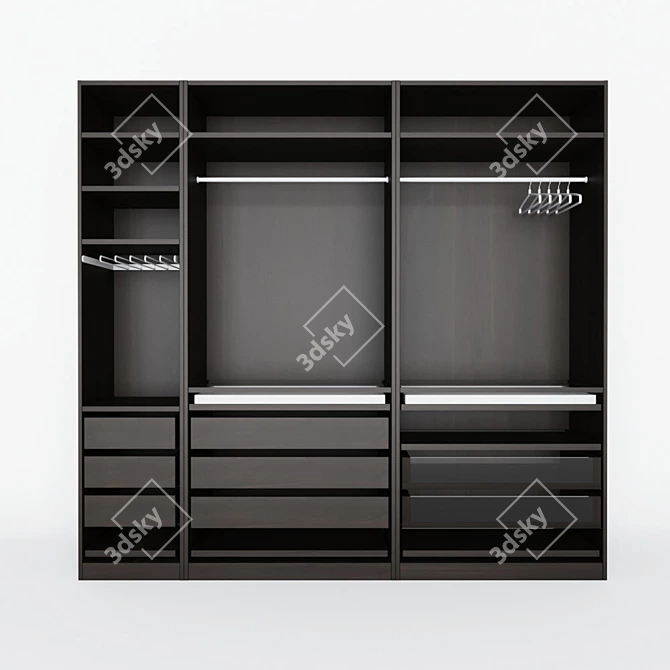 Sleek Dark Wardrobe with Abstract Relief Ornament 3D model image 2