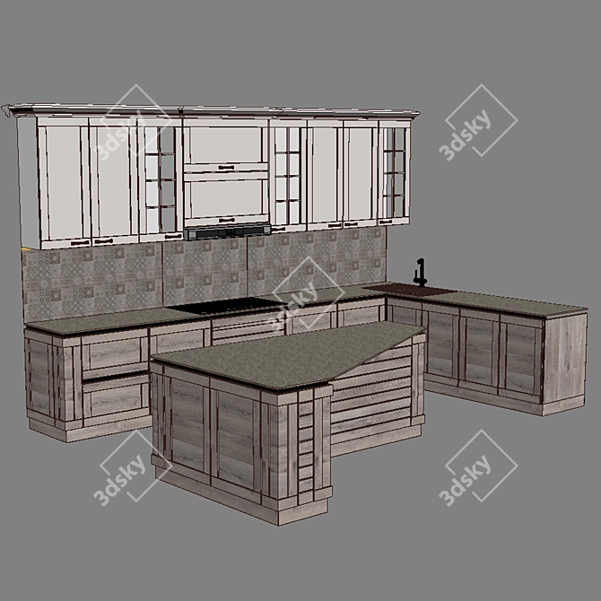 Modern Spacious Kitchen Block 3D model image 3