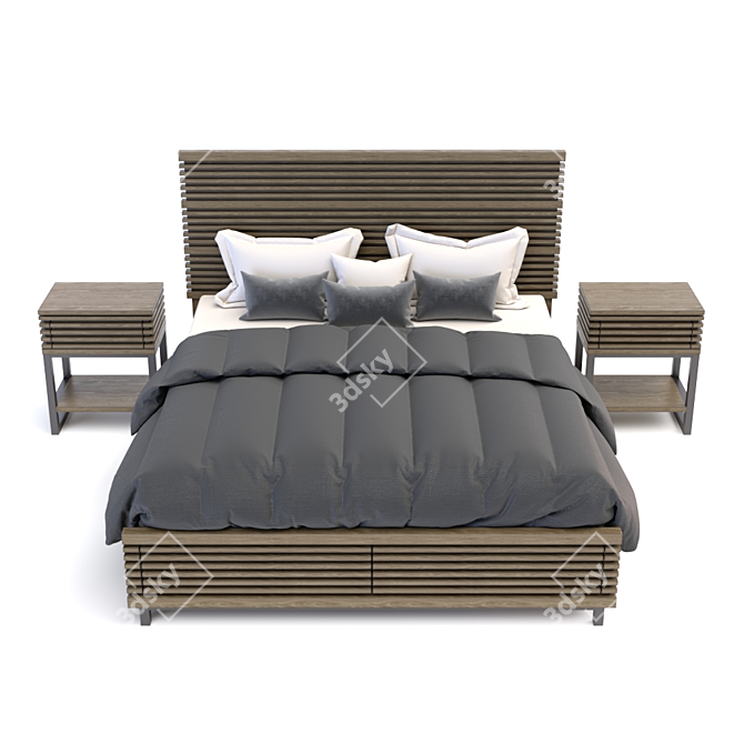 Annex King Panel Bed with Storage - Stylish Bedroom Upgrade 3D model image 2