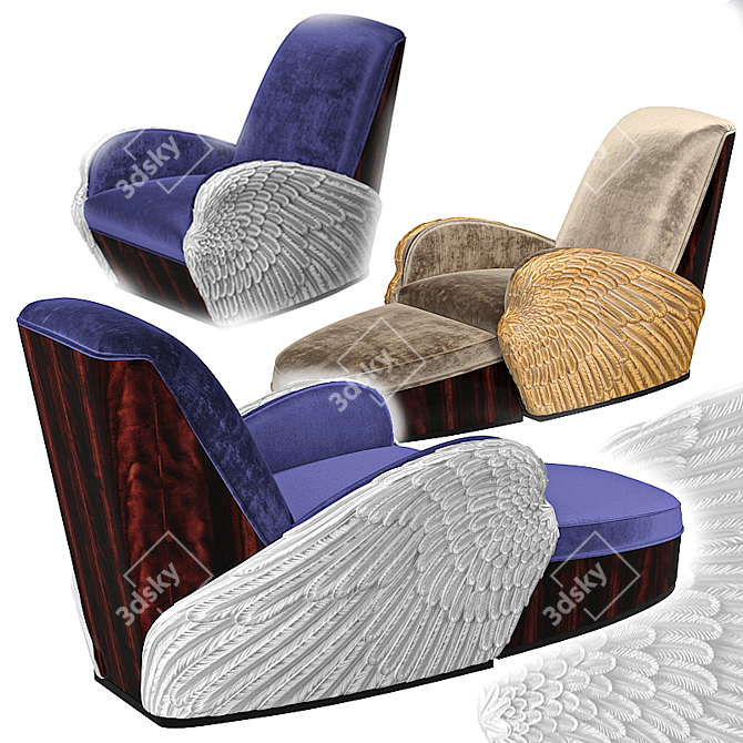 Gilded Angel Wing Chair: Luxurious Ottoman Armchair 3D model image 2