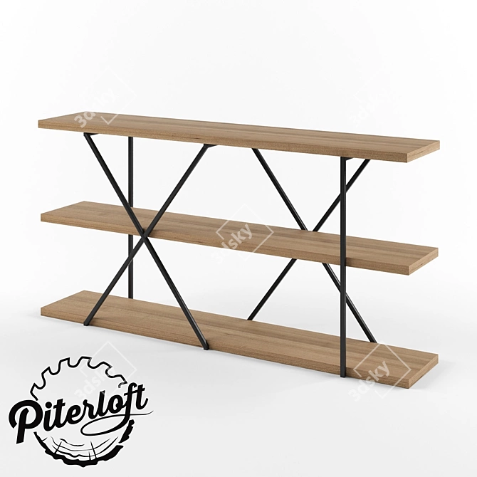 Industrial Wood and Metal Shelving 3D model image 2