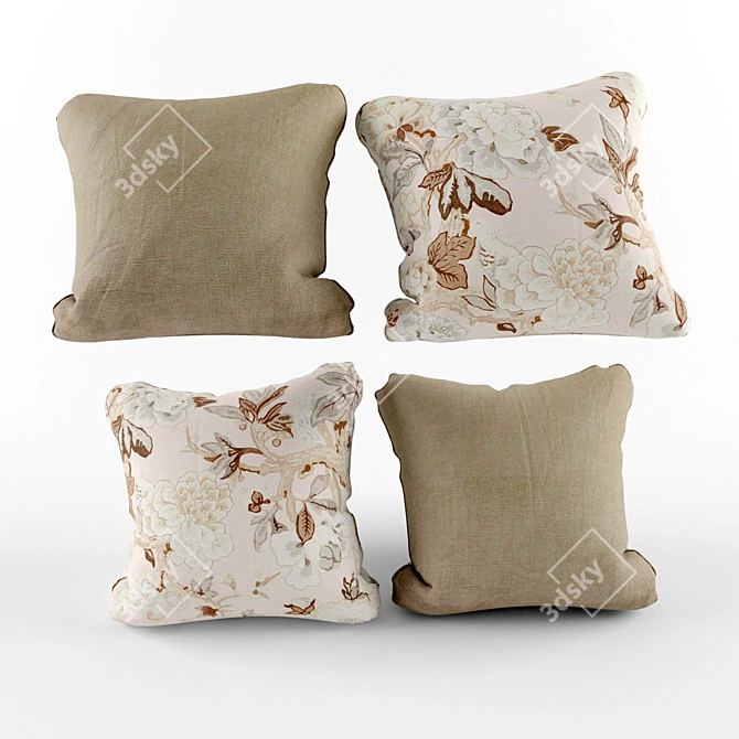 Title: Beige Floral Pillow Set 3D model image 1