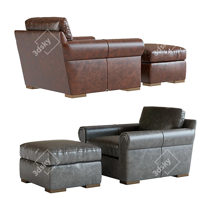 Restoration Hardware Lancaster Leather Armchair & Ottoman - High-Detailed 3D Model 3D model image 3