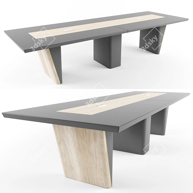 Sleek Wood Veneer Brass Meeting Table 3D model image 1