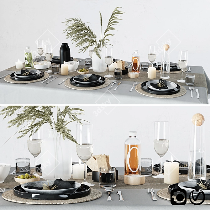 Elegant Breakfast Table Setting 3D model image 1