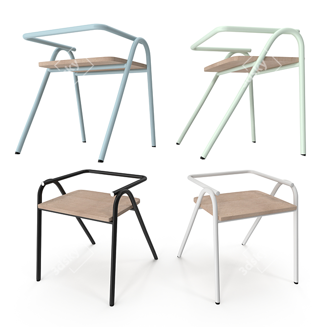 Sleek Steel Oak Hurdle Chair 3D model image 1
