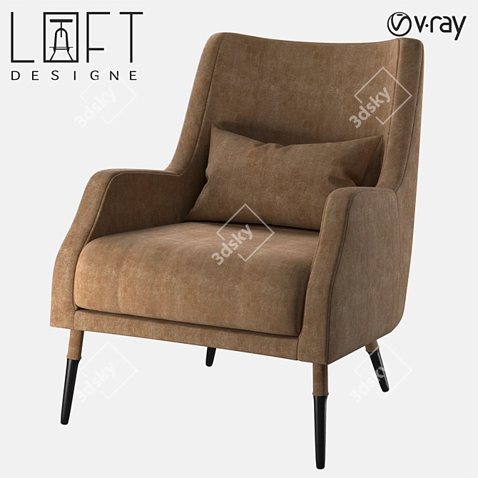 LoftDesign Armchair 1666: Stylish Wood & Fabric Seating 3D model image 1