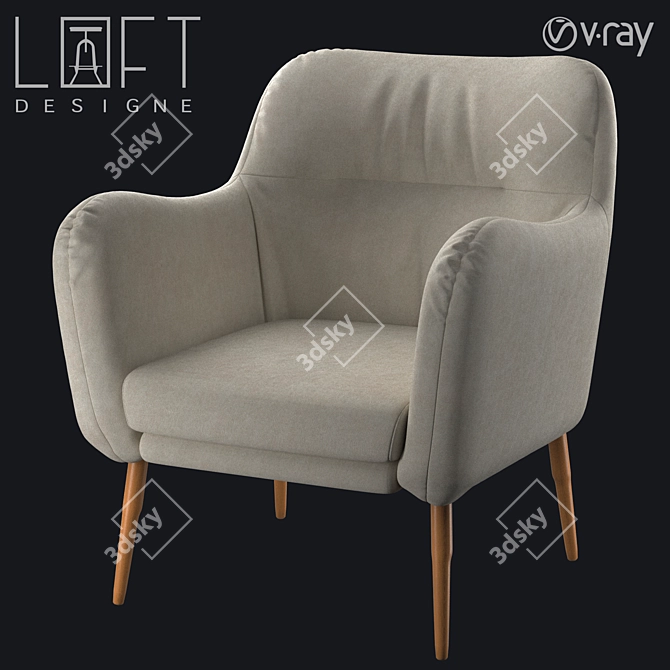 LoftDesigne 1670 Wooden Chair with Fabric Upholstery 3D model image 1