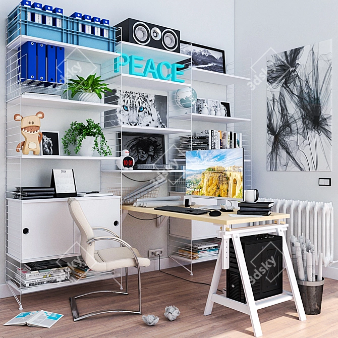 Nordic Style WorkSpace Furniture 3D model image 1