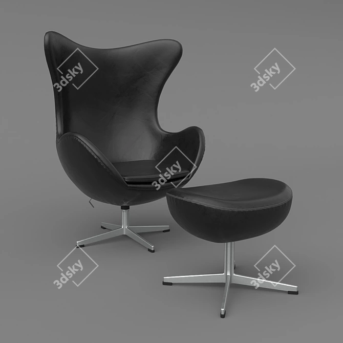 Title: Arne Jacobsen Leather Egg Chair & Ottoman 3D model image 2