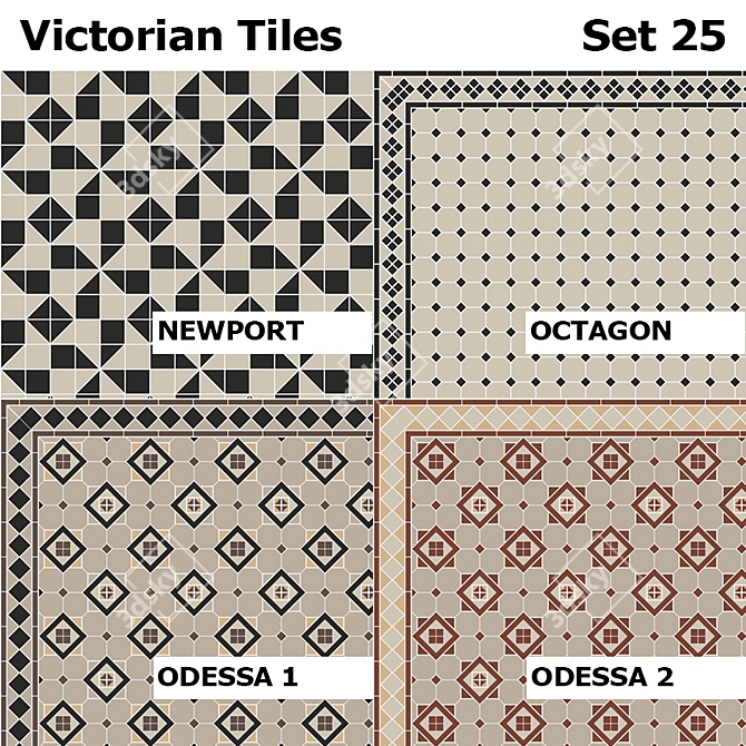 Victorian Tiles Set by Topcer: Newport, Octagon, Odessa1, Odessa2 3D model image 1