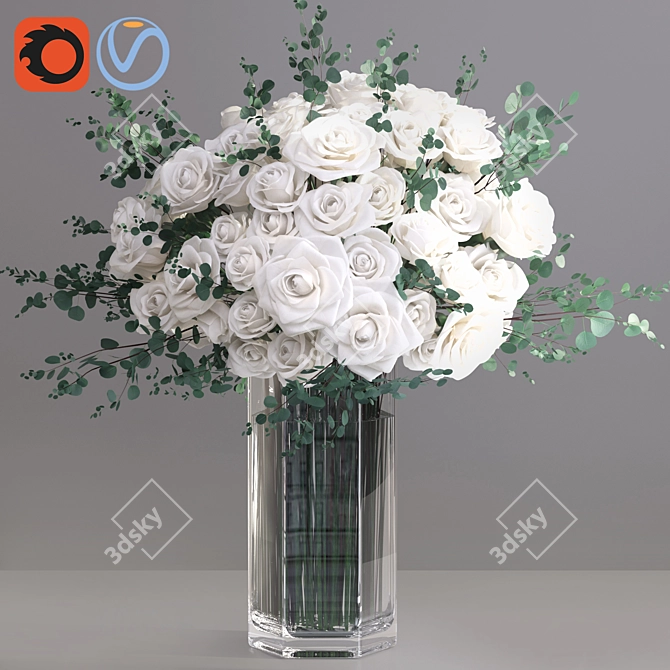 Elegant Eucalyptus Ecuador Rose Vase 3D model image 1