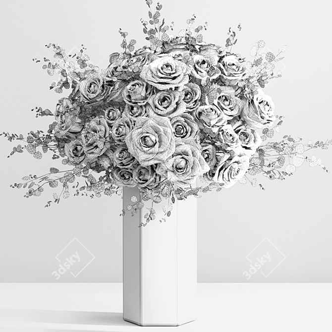 Elegant Eucalyptus Ecuador Rose Vase 3D model image 2