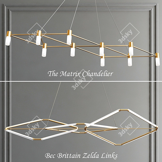 Sleek Brass Chandelier - Zelda 3D model image 1