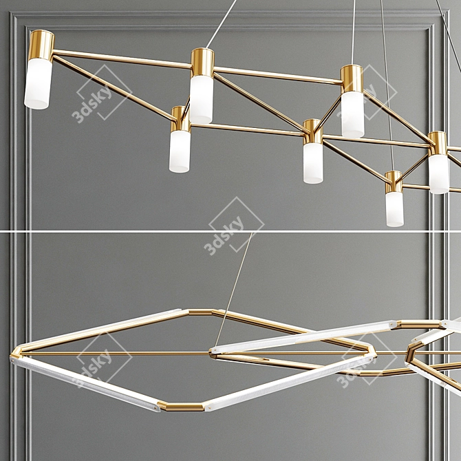 Sleek Brass Chandelier - Zelda 3D model image 2