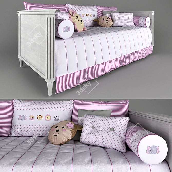 Safari Rosa Sofa Bed: Tresor Amadeirada & Amiguinhas Bedding 3D model image 2
