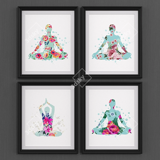 Modern Style Collection: Set of 4 Yoga Prints 3D model image 1