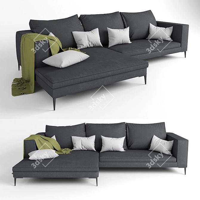 Modern Hugo Sectional Sofa: Ultimate Comfort & Style 3D model image 2