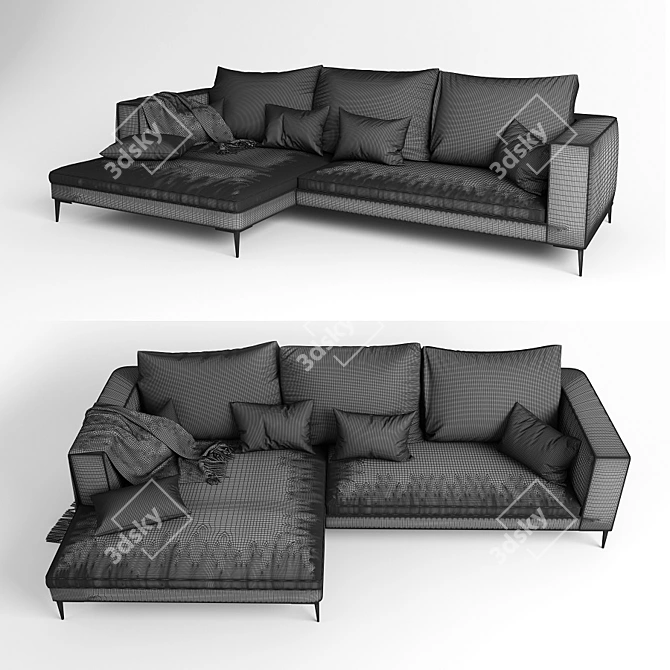 Modern Hugo Sectional Sofa: Ultimate Comfort & Style 3D model image 3